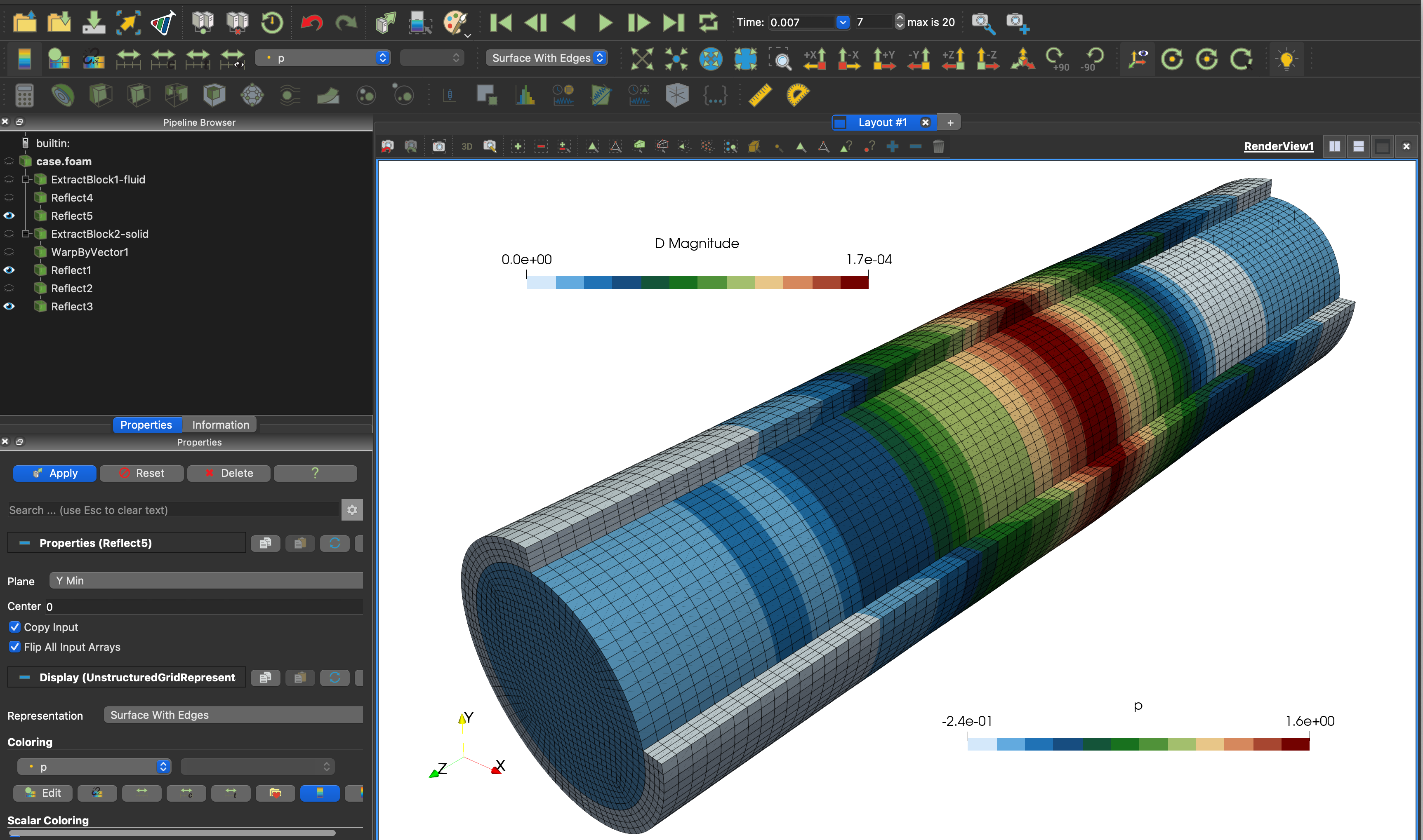 Diagram of ParaView interface showing the 3-D tube problem